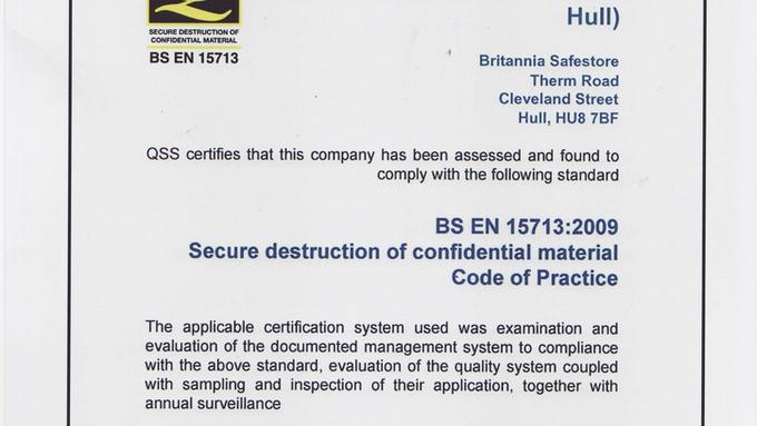 BSEN 15713 Secure Destruction Of Confidential Material