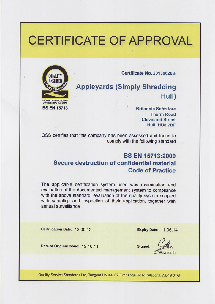 BSEN 15713 Secure Destruction Of Confidential Material | Simply Shredding